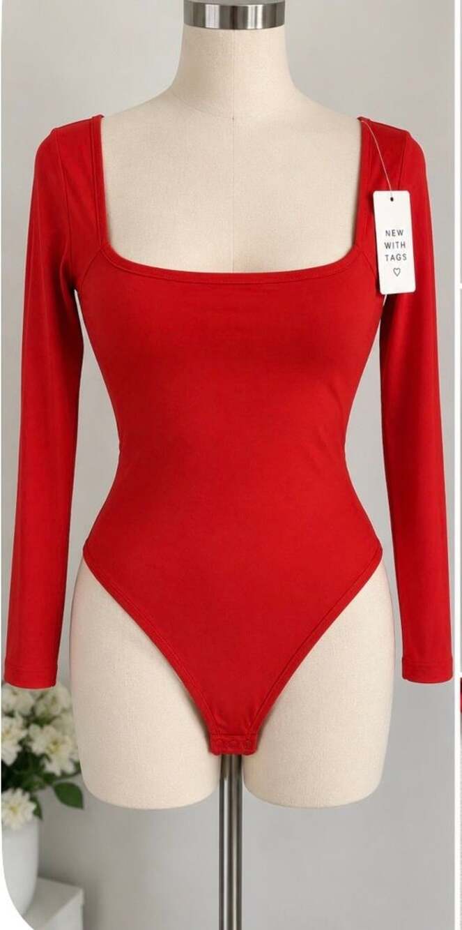 Express Off The Shoulder Bodysuit Size M Red Long Sleeve Top NWT